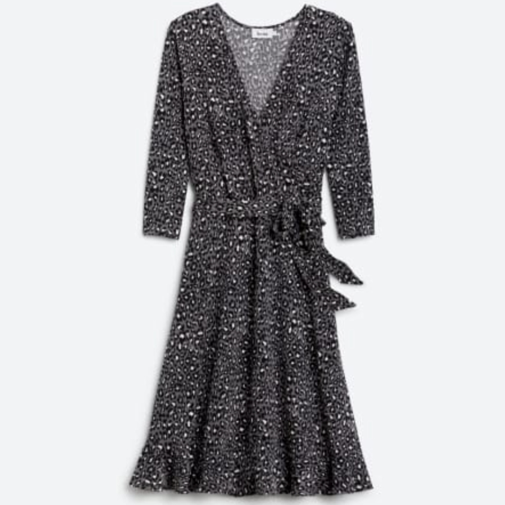 Leopard print faux wrap dress with ruffle hem